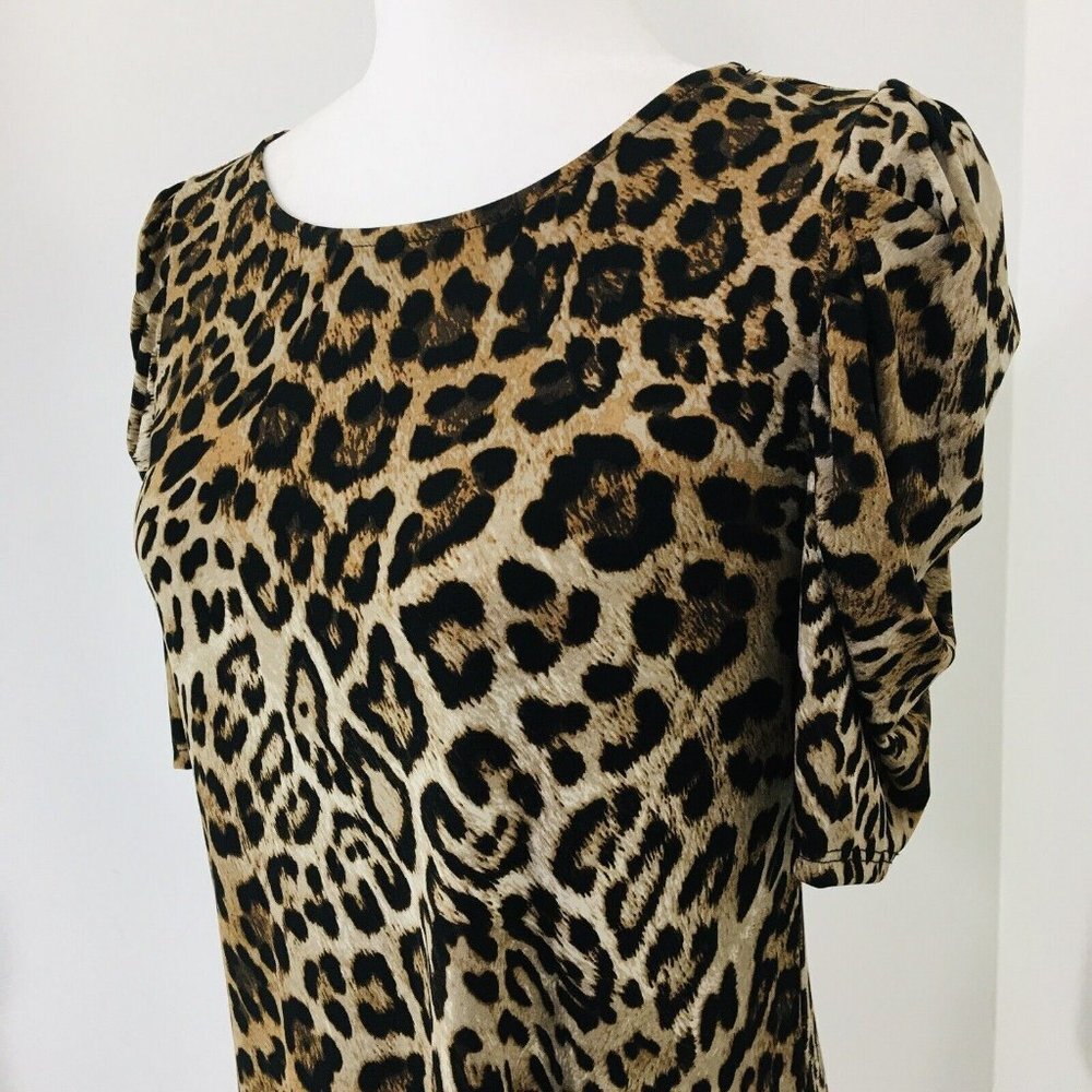 Ivy Road Shift Dress S Lightly Ruched Sleeve Ruffle Hem Jersey Knit Slip On